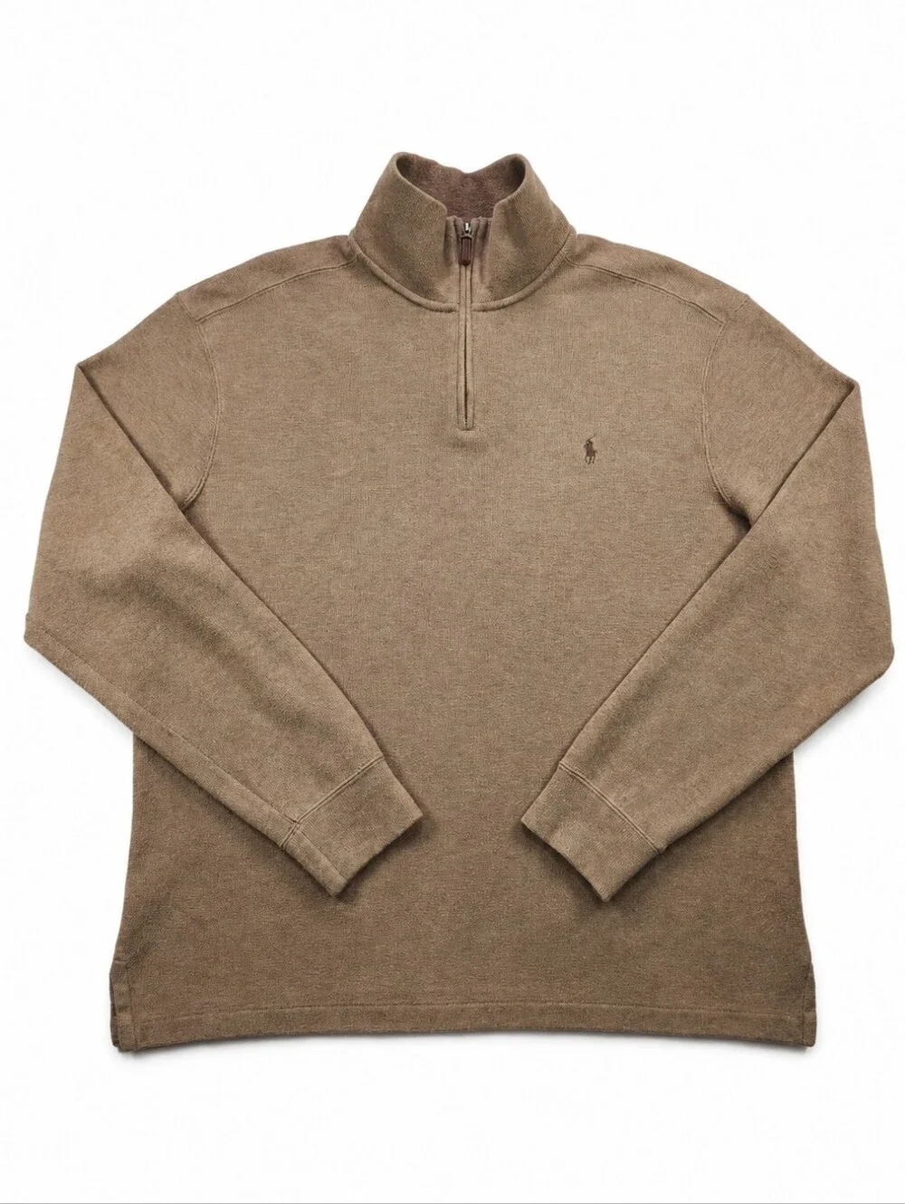 Polo Ralph Lauren Quarter Zip Sweater XL Tan Cotton Pony Logo Pullover